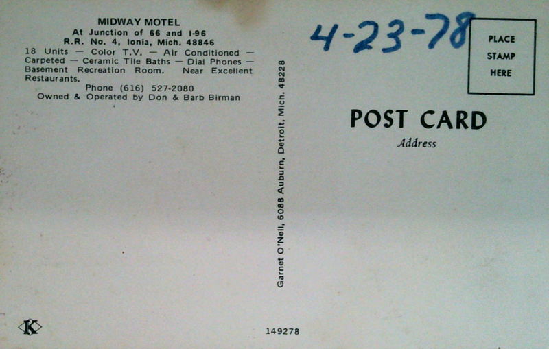Midway Motel (Mid-Way Motel) - Postcard Back (newer photo)